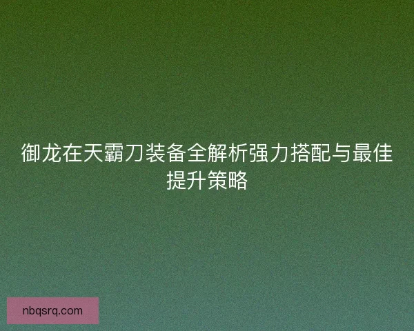 御龙在天霸刀装备全解析强力搭配与最佳提升策略