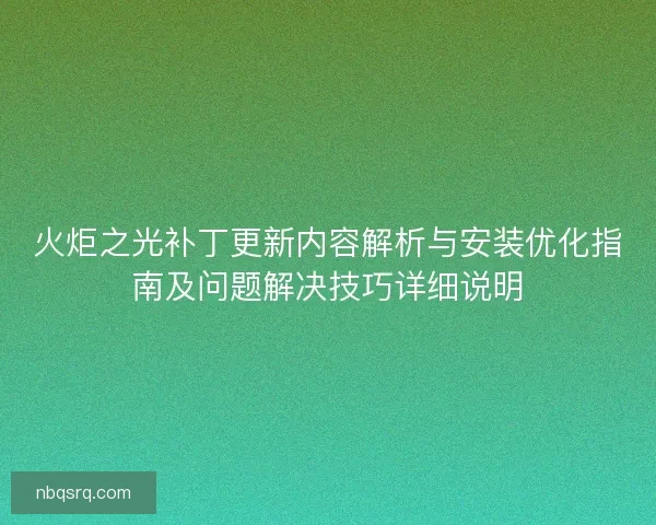 火炬之光补丁更新内容解析与安装优化指南及问题解决技巧详细说明